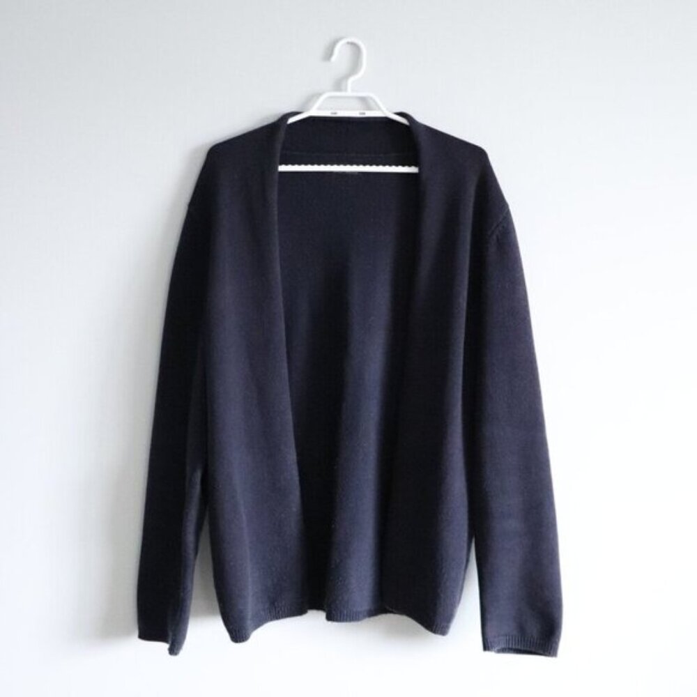 Oak & Fort Women's Sz Lrg Blue Open Front Stretch Casual Knit Cardigan Sweater